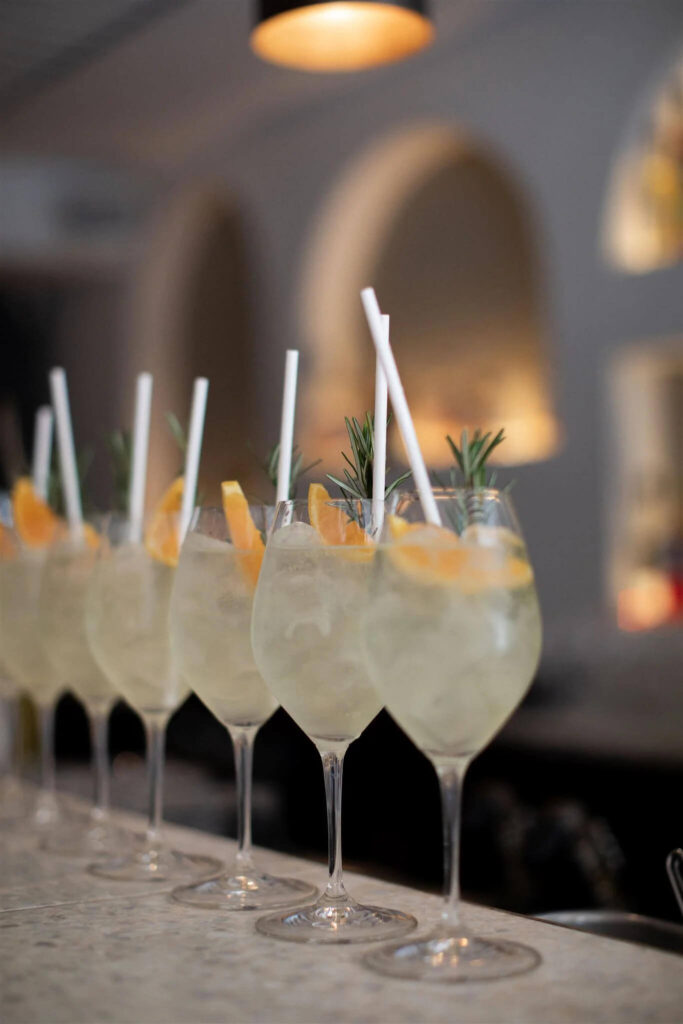 Lined up drinks at Paloma bar and pantry