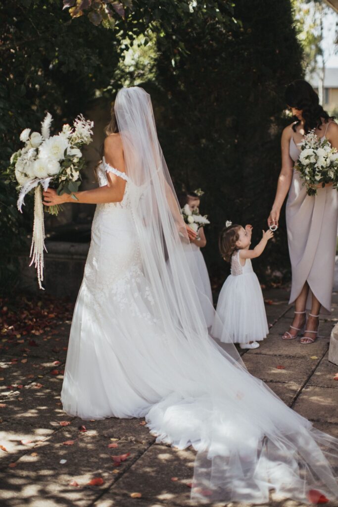 Ashley gown, veil and bouquet full-length